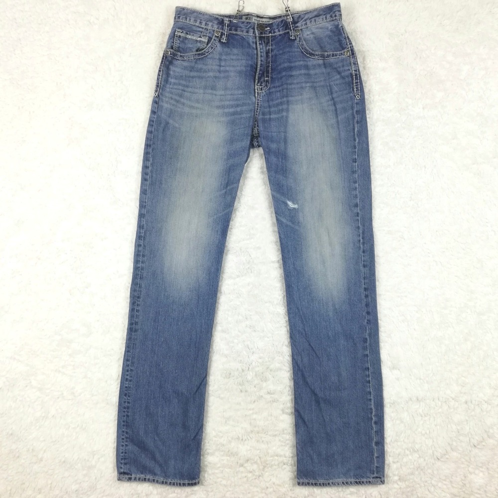 BKE Mens Jeans Tyler Straight Leg Blue Denim Medium Wash Whiskering Long 34 XXL